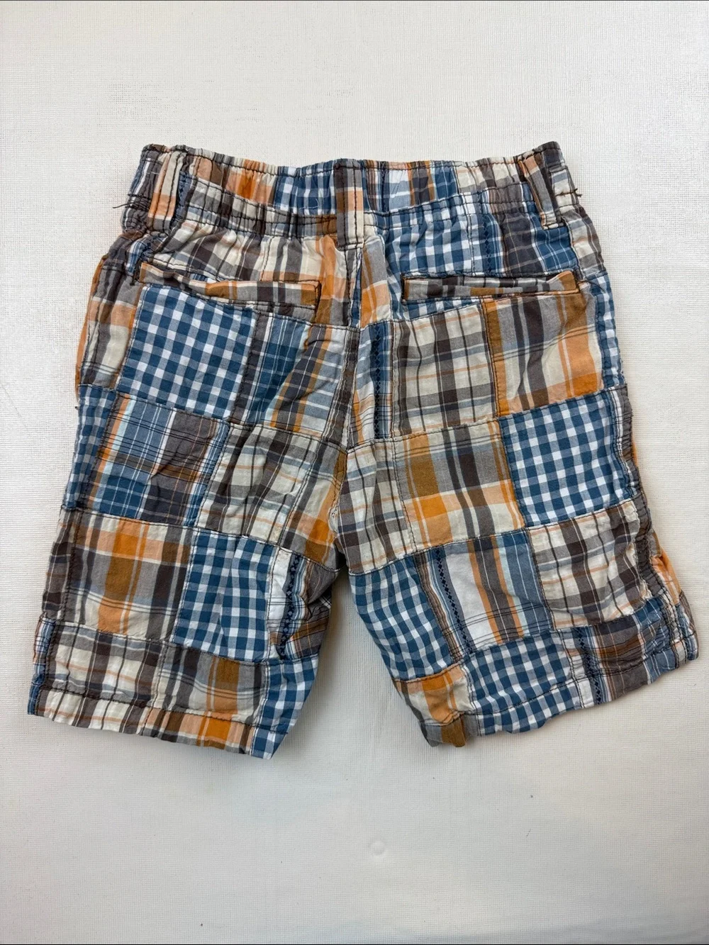 Gymboree Boys Patchwork Plaid Elastic Waist Shorts Blue Tan Size 3T